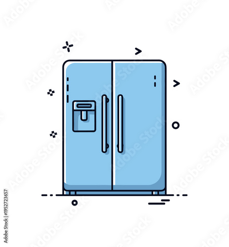 Modern double door refrigerator illustration with sleek handles and minimal shadowing conveying contemporary appliance design and home improvement aesthetics.