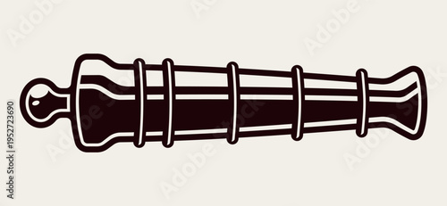 Pirate ship cannon vector illustration in monochrome engraving style. Vintage naval weapon isolated on white background, perfect for pirate themes and historical designs