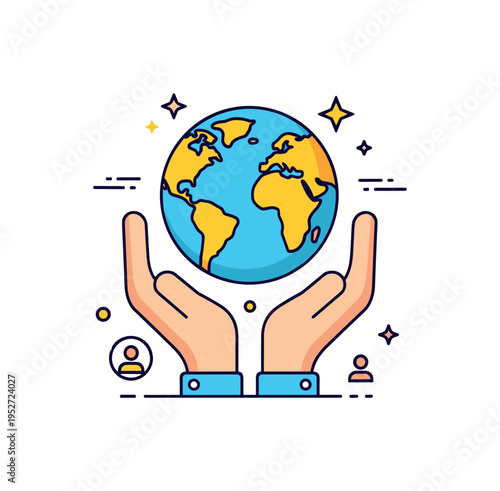 Volunteering and giving back global aid support idea represented by a simplified globe cradled within two hands, symbolizing worldwide compassion and