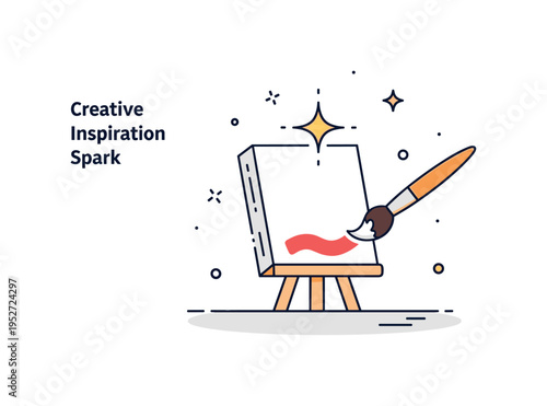 Creative inspiration spark concept showing a canvas with a glowing star accent above it as a brush adds a final stroke, expressing breakthrough and imaginative