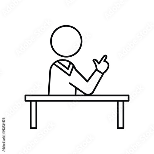 Stick figure sitting at a desk making a hand gesture