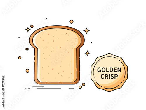Crispy Toast golden breakfast concept illustrated by a perfectly browned slice of toast with subtle crunch lines and small sparkle accents around the edges. A