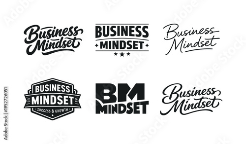 Business Mindset. Set lettering. harmonious lettering variations of the same emblematic concept, each with different artistic interpretation (Bold