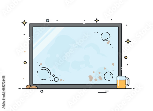 Foggy and dirty glass concept centered on a window pane with light condensation circles and faint dirt smears, expressing reduced visibility and atmosphere.