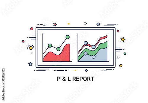 Financial chart profit and loss comparison depicted by two contrasting line graphs within a simple dashboard frame, expressing evaluation and