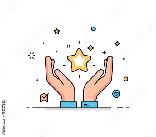 Wish fulfillment concept centered on a glowing star held gently in two hands, with small sparkles and a subtle trail suggesting hope and quiet anticipation.