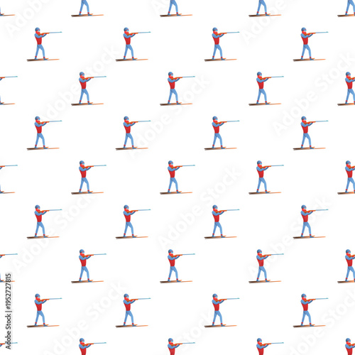 Biathlon athletes on skis with rifles forming a repeating seamless pattern