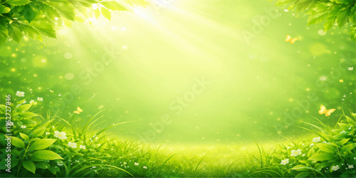 Bright spring meadow with green grass and sunlight bokeh creates a sunny summer nature background vector for a fresh garden landscape design