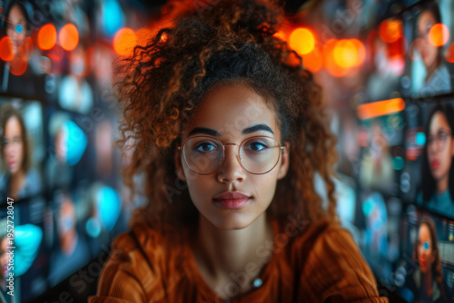 bunch of people together for a global online collaboration project where individuals from around the world are connected via screens, sharing ideas, and working together towards a common goal. -2