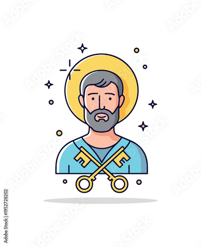 Christian iconography Saint Peter illustration featuring a stylized bust portrait with crossed keys and gentle light accents, conveying sacred symbolism and
