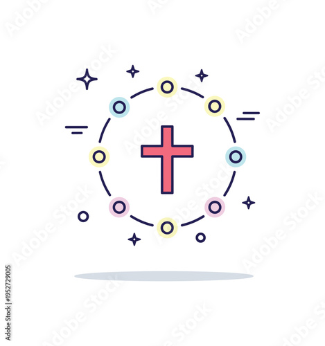Seven last sayings symbolic composition with a central cross surrounded by seven small glowing dots forming a circle, representing the collective final words