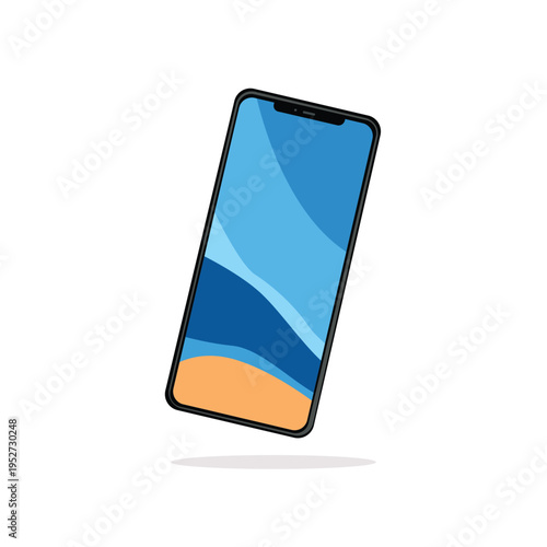 Smartphone with blue screen on white background Vector illustration in flat style