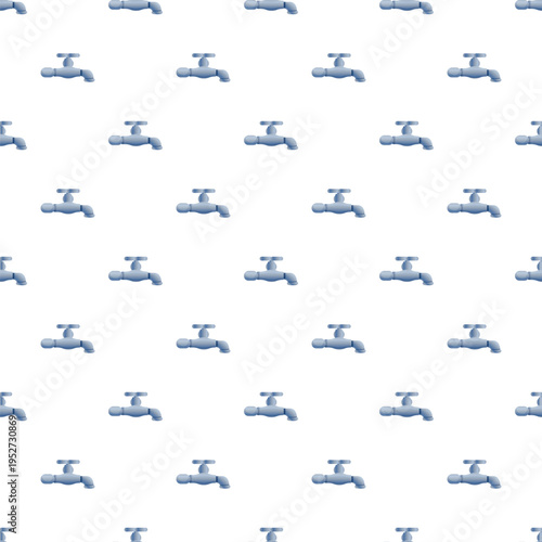 Metal water taps repeating in a decorative seamless pattern on a white background