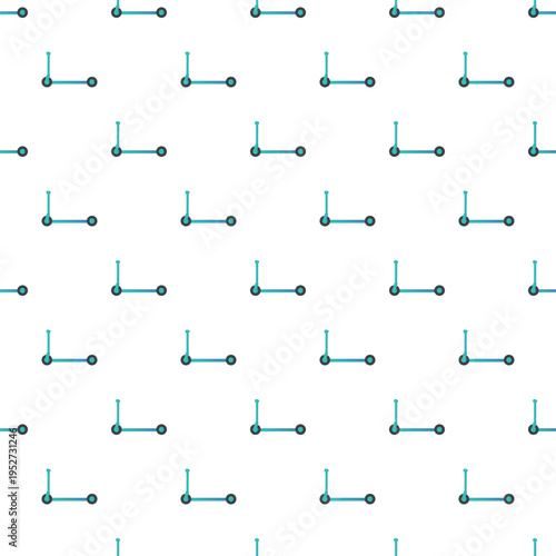 Minimalistic repeating pattern featuring teal kick scooters symbolizing fun motion
