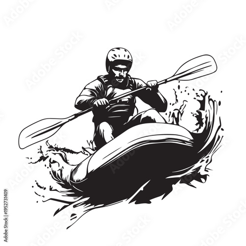 vector illustration of a whitewater rafter with a helmet