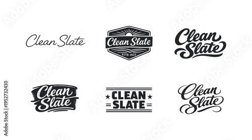 Clean Slate. Set lettering. harmonious lettering variations of the same emblematic concept, each with different artistic interpretation (Modern minimal