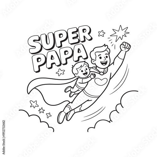 Father flying like a superhero carrying his happy child.