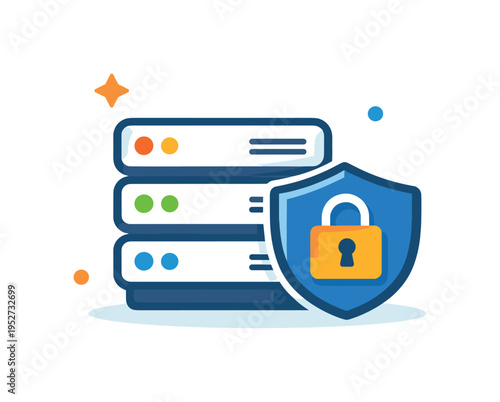 Secure backend server emphasizing data protection and reliability. A strong visual metaphor combining a server block with a small lock or shield icon to convey
