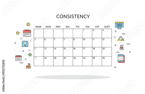 Consistency calendar pattern illustrated by evenly spaced marked dots forming a clean grid, expressing routine and visual clarity in tracking. The compact
