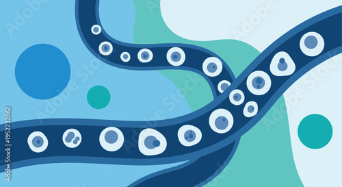 Abstract Blue Octopus Tentacles with Suction Cups, Underwater Fluid Shapes