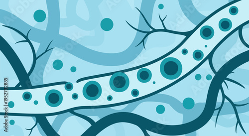Abstract Blue Organic Cell Structure with Bubbles and Branches