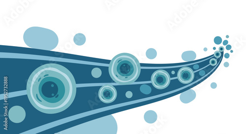 Abstract Blue Swirl with Bubbles and Circles, Flowing Energy, Dynamic Movement