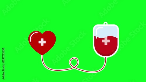 Blood Donation Heart Animation 4K Medical Love Blood Bag Pumping Alpha Chroma Green Screen