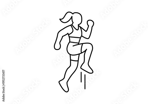 Icono lineal de una mujer deportista realizando saltos de rodillas o skipping