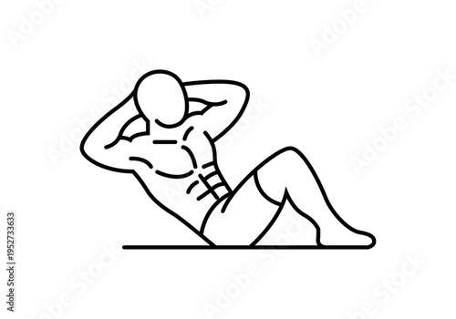 Icono lineal de un hombre musculoso realizando ejercicios abdominales en el suelo
