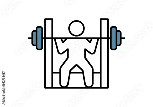 Icono lineal de una persona realizando sentadillas con barra de pesas en un rack de gimnasio
