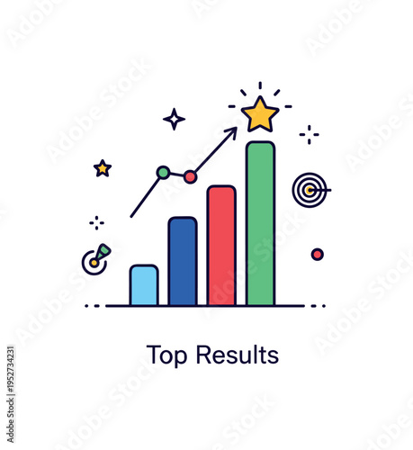 Financial chart sales performance badge featuring a vertical bar graph with a star accent above the highest bar, symbolizing achievement and target completion.