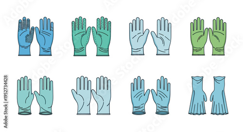 Collection of Medical and Industrial Gloves in Various Colors.