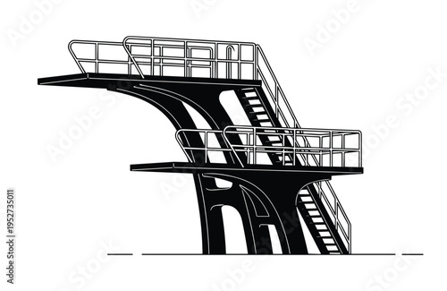 Black silhouette of a two-tier diving board vector illustration for sports background
