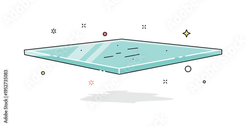 Architectural detail glass table isolated transparent slab with visible edge thickness and soft highlight lines emphasizing material clarity and precision