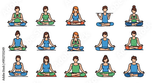 Diverse Group of People Practicing Yoga in Various Poses.