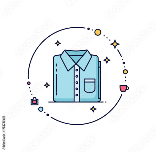 Pajama day at home comfort branding badge illustrated by a neatly folded pajama set framed within a thin circular outline, creating a cozy logo like