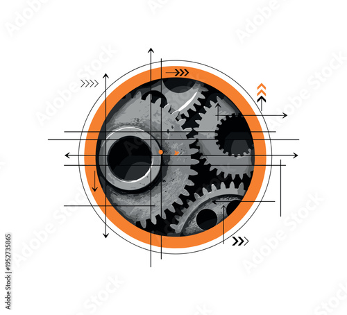 Black and white close-up of an antique brass window latch transformed partially into abstract cylindrical forms, intersecting diagonal lines creating dynamic