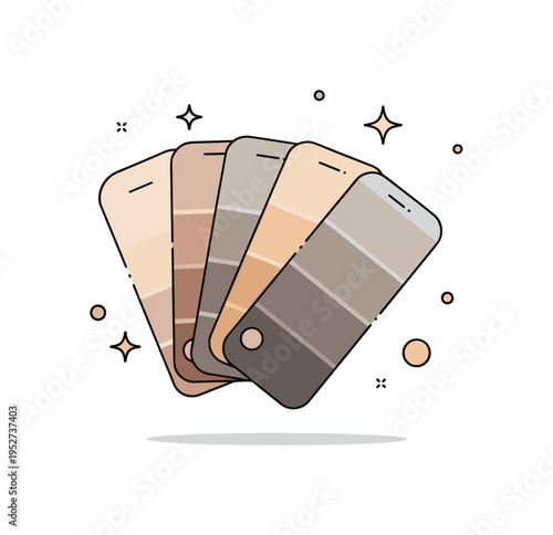 Neutral palette concept centered on overlapping soft beige, taupe, and warm gray color swatches arranged in a balanced stack, symbolizing calm aesthetics and