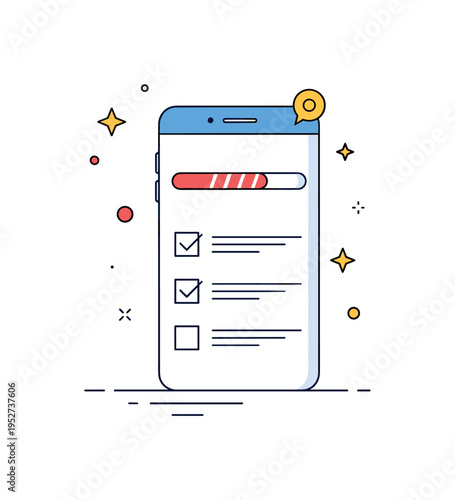 Digital habit tracking app concept represented by a smartphone screen displaying a simple progress bar and checked tasks, expressing modern self management
