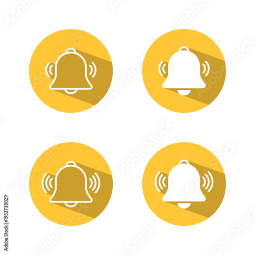 Notification bell icon set with long shadow. Alert and reminder symbol