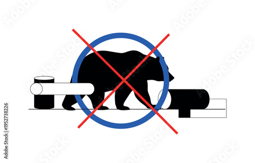 Black and white retro bear silhouette walking across composition, bold blue circular frame intersecting the body, sharp red diagonal line adding tension,