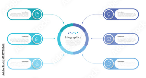 A clean, minimalist diagram featuring 6 individual circles arranged in a balanced layout. Each circle represents a distinct element, stage, or category, making it ideal for showcasing comparisons.