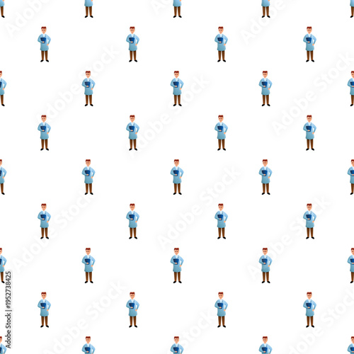 Doctor character illustration creating a seamless background pattern representing healthcare and medicine