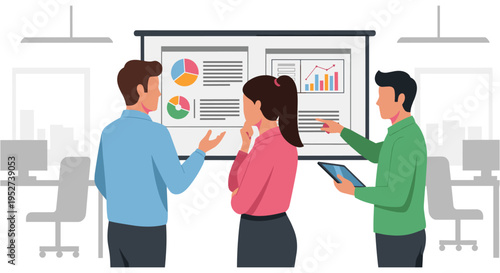 Business people discussing data presentation in modern office for corporate meeting