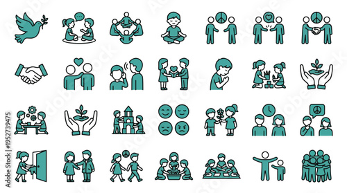 Art History and Museum Research Icon Set in Line Style. A collection of icons including sculpture, painting, curator, gallery, architecture, globe, archives, education