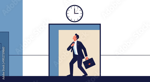 Businessman rushing to work, checking time on clock, carrying briefcase
