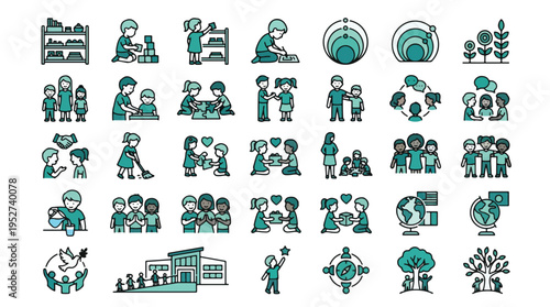 Art Therapy and Mental Health Icon Set in Linear Style. A collection of wellness icons, including creativity, mindfulness, psychology, meditation, healing, and more. Editable Stroke.