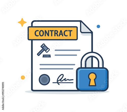 Legal consultant contract file representing secure documentation, combining a contract page with a lock icon to communicate confidentiality, protection and