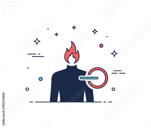 Inner calm after intense exercise shown as a centered silhouette with a subtle flame icon transforming into a steady glowing circle, symbolizing controlled