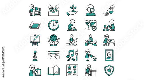 Music Practice Icon Set in Line Style. A collection of linear icons for musical education, including piano, violin, guitar, flute, metronome, drums, notation, and more. Editable Stroke.
